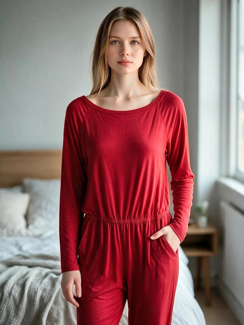 Prettygarden Red Long Sleeve Jumpsuit Size Large NWT